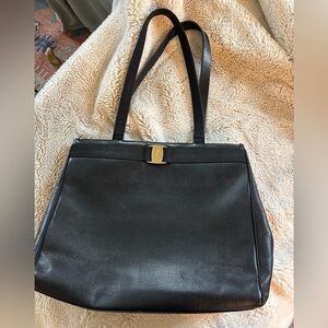 Salvatore Ferragamo Vara Black Leather Tote Bag vintage